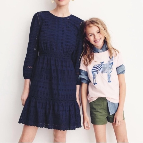 J. Crew Dresses & Skirts - J Crew Eyelet Lace Embroidered Navy Blue Puff Sleeve Dress Size 8 New with Tags